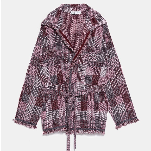 Zara CHECK KNIT TWEED OVERSHIRT CARDIGAN SWEATER - Picture 6 of 6